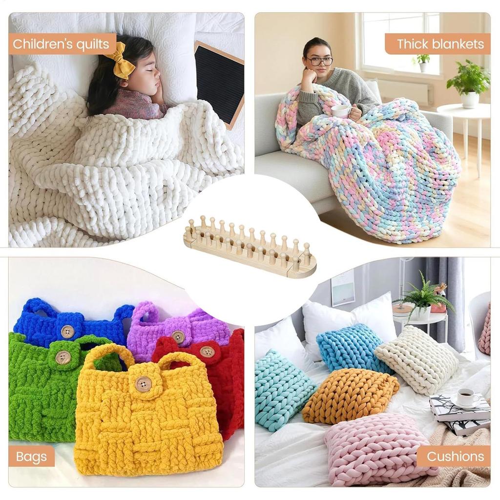 Blanket Loom Adjustable Wood Complete Portable No Needles Craft DIY Set Hand Knitting Loom Yarn Chunky Blanket Loom Frame
