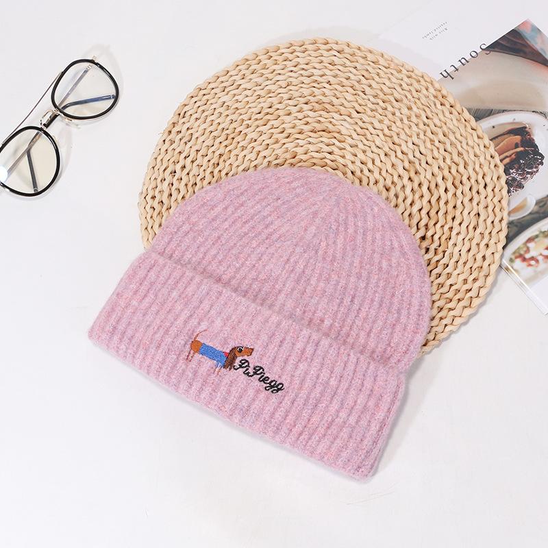 Ins Cute Puppy Knitted Hat for Women Autumn and Winter Students Cold Protection and Warm Versatile Wool Hat Couple Pullover Hat