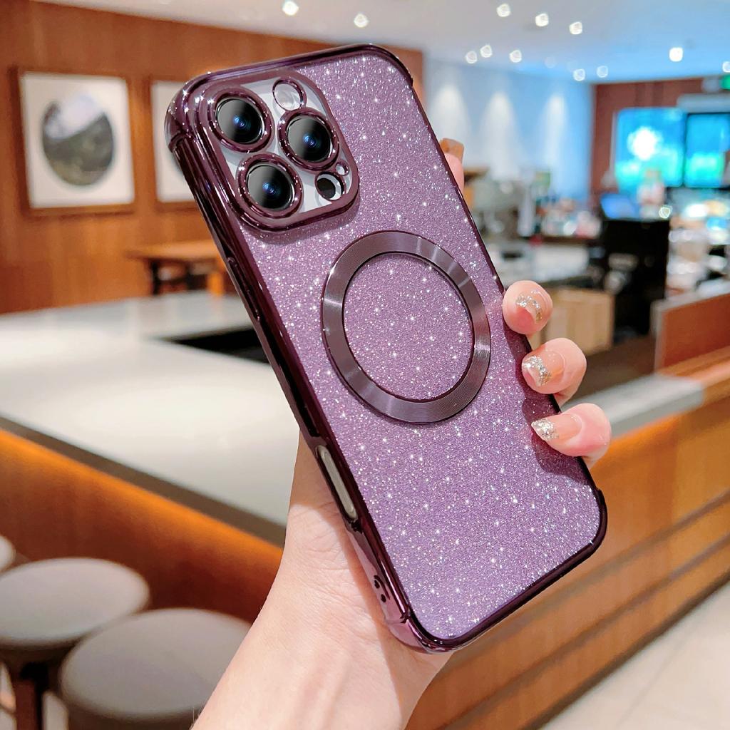 For iPhone 16 Pro Max Case Electroplating Glitter TPU Clear Phone Cover Compatible with MagSafe