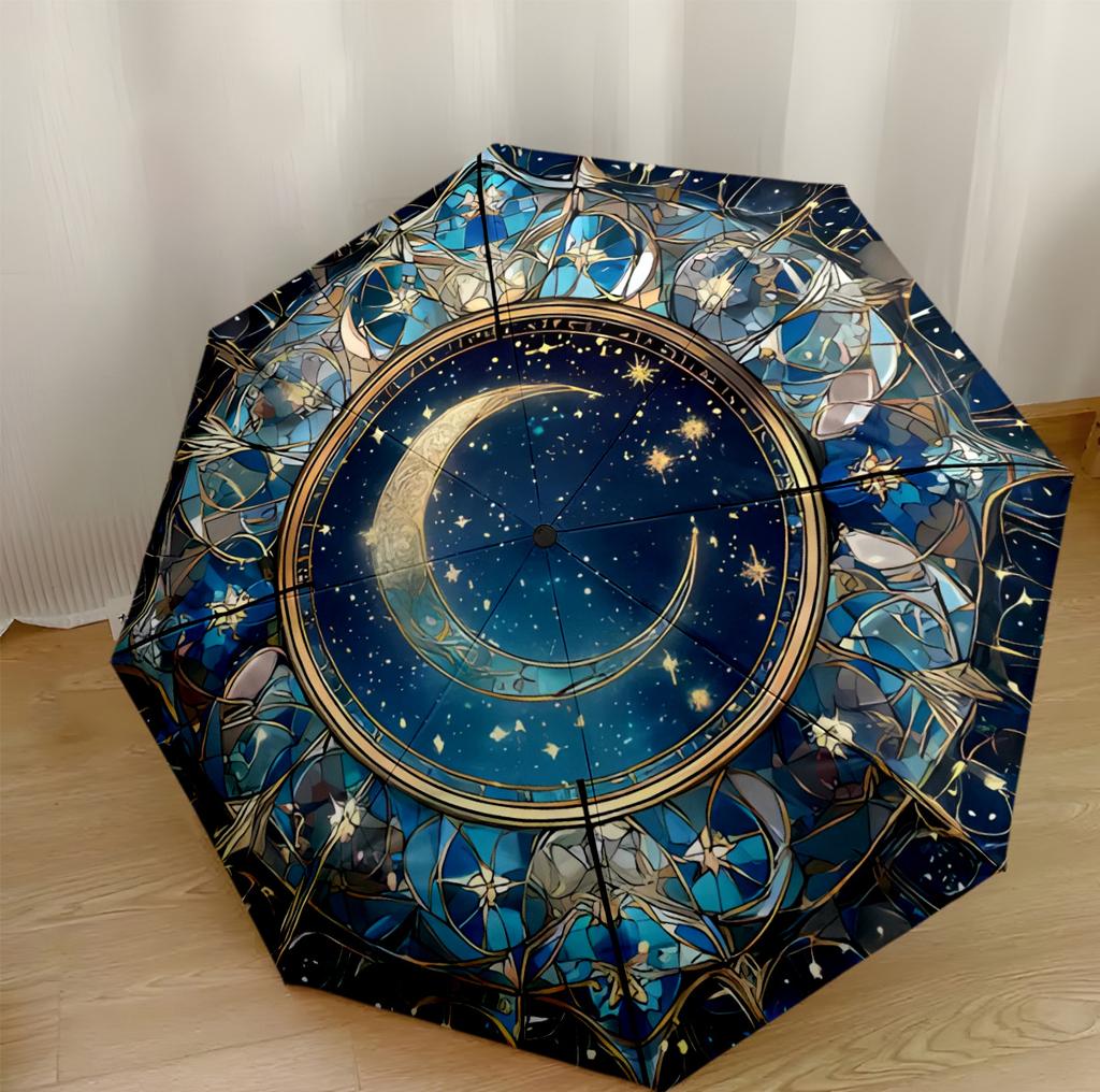 Cosmic Starry Sky Automatic Umbrella Sturdy 8-Rib Shaft Sturdy Construction Perfect for Outdoor Adventures Compact Folding Umbrella