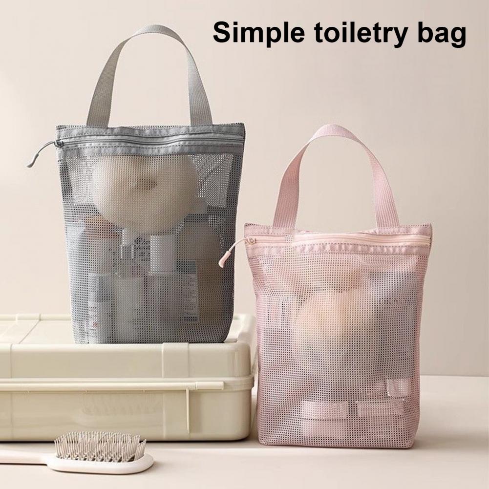 Mesh Drain Toiletry Pouch Travel Toiletry Bag Capacity Mesh Cosmetic Bag with Zipper Closure Handle for Beach Shower Toilet