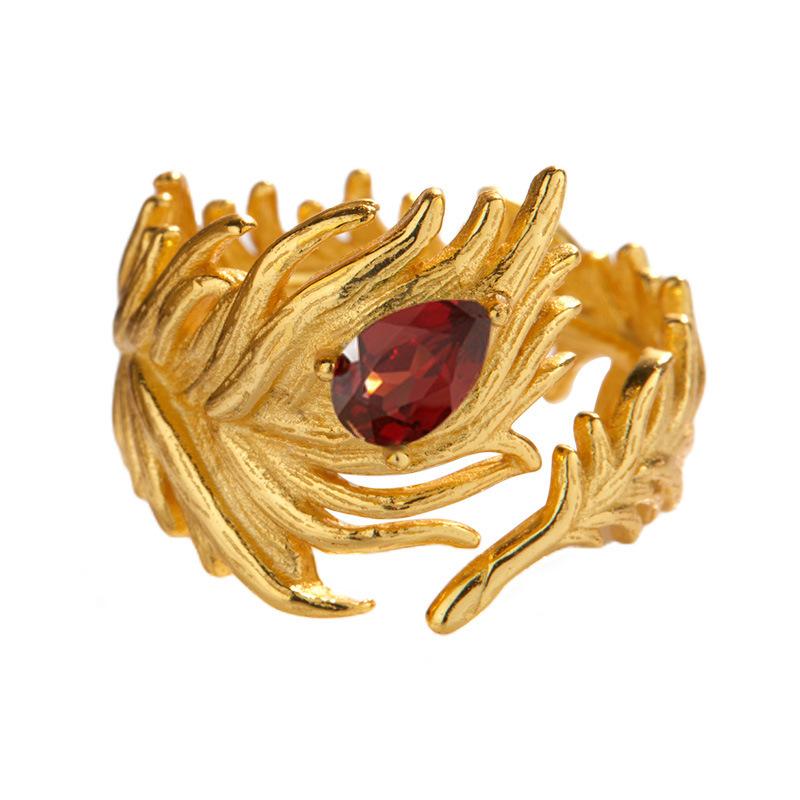 Natural Tanzanite Topaz Garnet Color Treasure Ring Women'S S925 Sterling Silver Feather Open Ring Earrings
