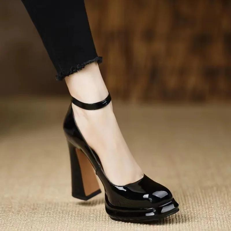 

Женские супер туфли на высоком толстом каблуке, новые сексуальные туфли с квадратным носком, распродажа 2025 года, новые вечерние сексуальные туфли Мэри Джейн 39 чёрный