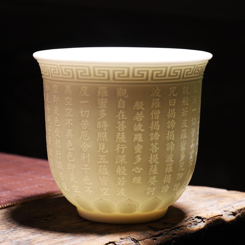 Dehua White Porcelain Heart Sutra Cup Suet Jade Personal Cup Tea Set Ceramic Master Cup Kung Fu Teacup Single Cup Large