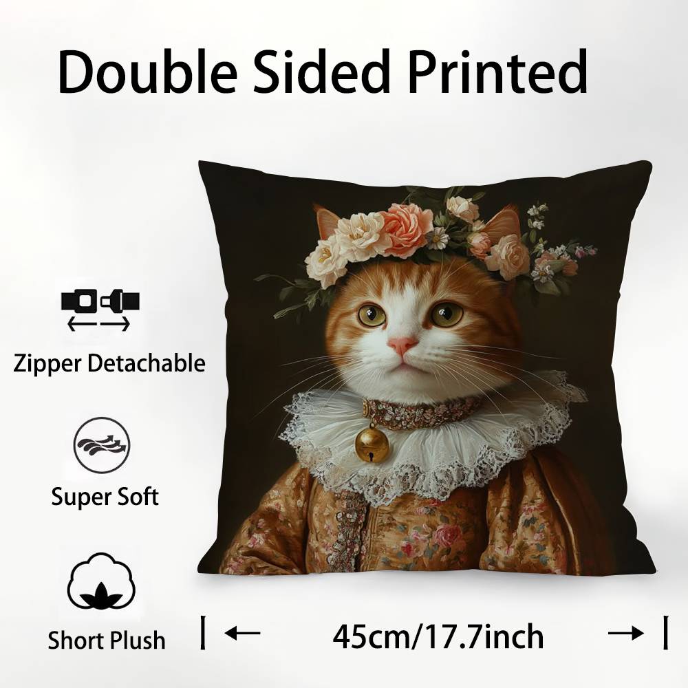 Renaissance Royal Cat Funny Pillow Case Plush Fabric Soft  Pillowcase Double Sided Print Cushion Cover Household Gifts
