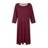 Women's Casual Fashion Round Neck Three Quarter Sleeve Solid Color Midi Dress