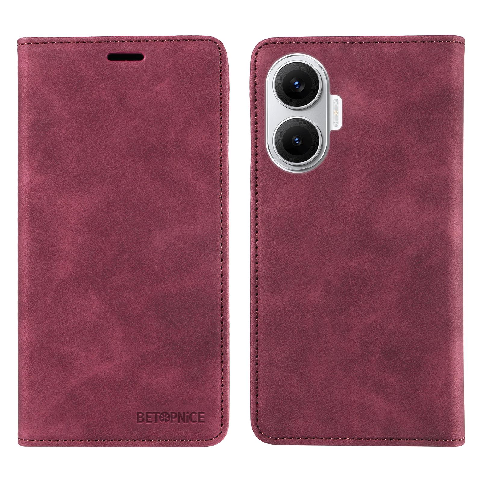 

Для Xiaomi Poco F7 5G Чохол BETOPNICE Магнітна застібка Блокування RFID Гаманець Підставка Шкіряний Чохол для Телефону Red