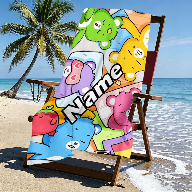 Custom Name Personalized Care Bears Print Beach Towel, for Trip Camping Beach Party Home Decor, Birthday Gift for Family & Friends
