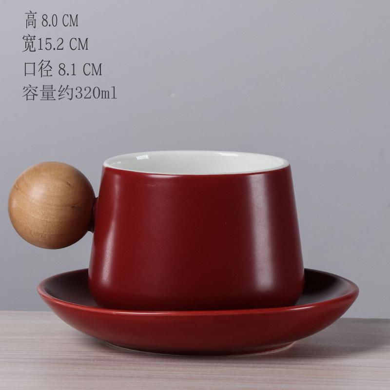 

Wooden Handle Classic Mug Coffee Cup Solid Color Ceramic Teacup Expensive Mug Gift Ceramic Vintage Teacup Kitchen Dining Bar 320 бордовий