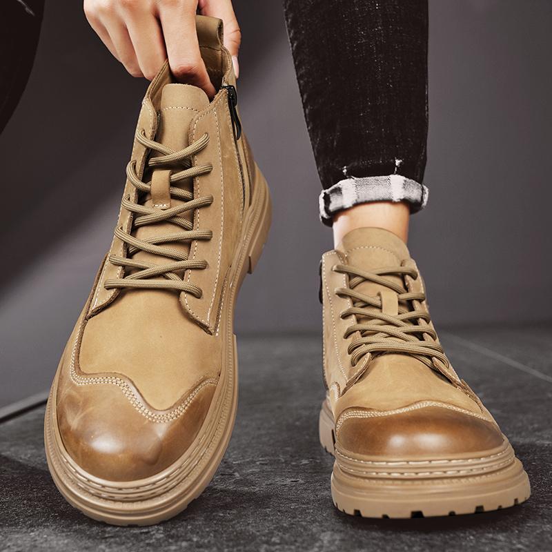 Luxury Leather Men's Casual Shoes New Fashion Men Ankle Boots Comfortable Short Boots Lightweight Work Boots Walking Footwear