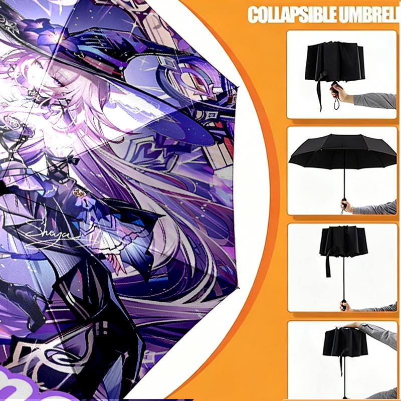 Custom Name Personalized Genshin Impact Print Umbrella, Auto Open Close, 8‑Rib Sturdy Frame, Commute Camping Hiking Use, Birthday Gift