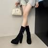 Fashion boots women's small super high heel waterproof table small short boots women's retro belt buckle side zipper elastic thin boots