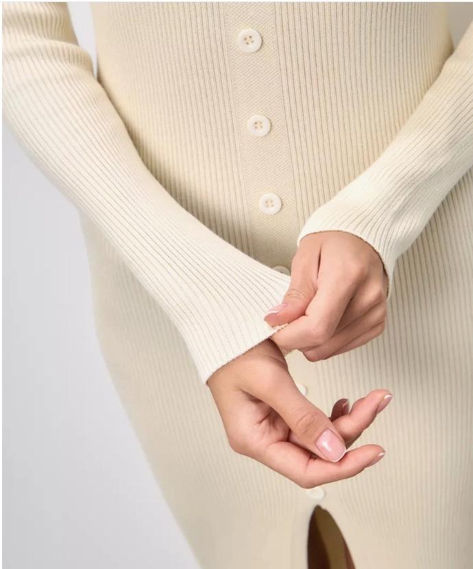 V-neck Mid-length Split Single-breasted Knitted Bodycon Dress