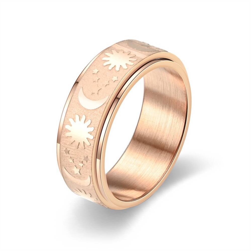 Rotatable Sun, Star Moon Ring Fashionable Stainless Steel Rotating Couple Ring