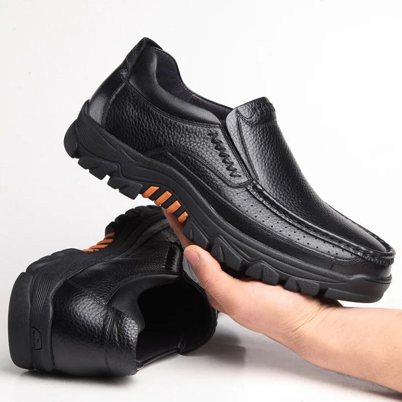 Fashion 100% Genuine Leather Shoes Men Loafers Soft Cowhide Mens Casual Shoes Brand Male Footwear Black Brown Slip-on Thick Sole