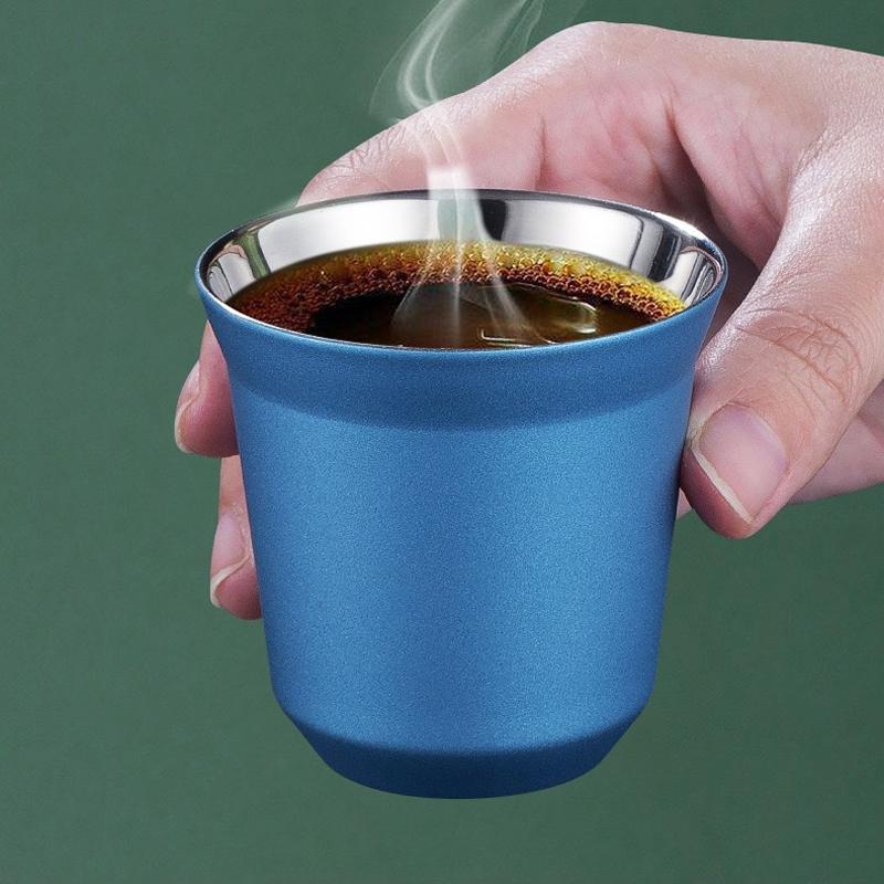 Double Wall Insulated Stainless Steel Espresso Cup Capsule Coffee Mug Metal Drinking Demitasse Cup For Home Indoor or Outdoor
