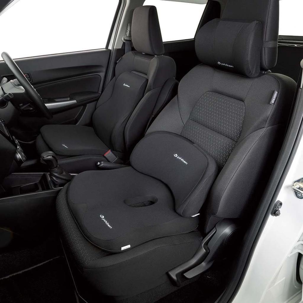 BONFORM Phiten Back Seat Cushion, 38 x 47cm, Black, Made with Aqua Titanium, Low-Rebound, Anti-Fatigue, phiten 5815-08BK