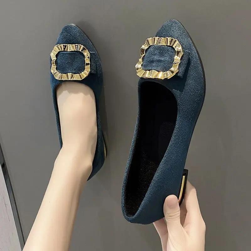 Fashion Woman Flats Low Heel Elegant Slip-on Shoes for Women Black Stylish High Quality Fashion Social Luxury Brand Young Non Vacation