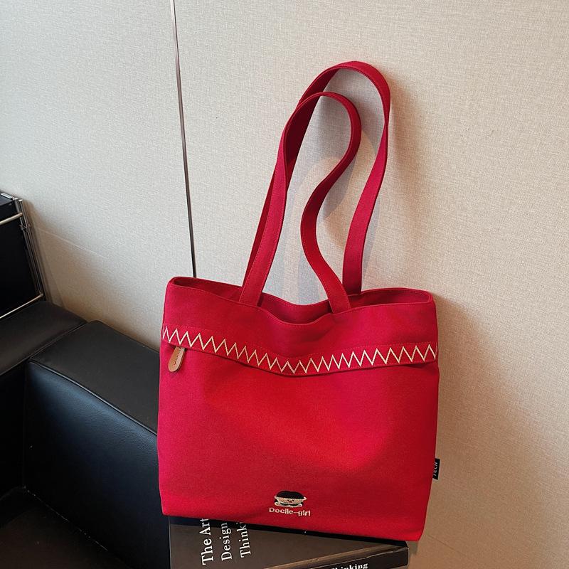 Casual Canvas Bag Women's New Fashion Tote Bag Student Class Versatile Shoulder Bag