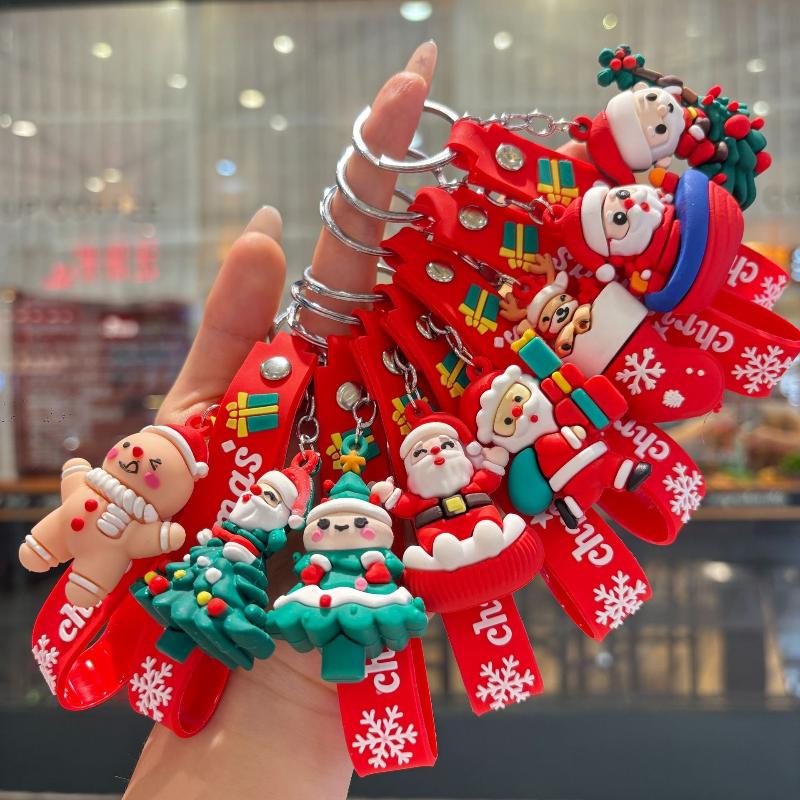 2Pcs Cartoon Cute Santa Claus Tree Keychain Christmas Party Decoration Bag Ornaments Car Key Pendant Exquisite Small Gift
