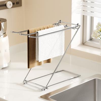 HeMu Foldable Z-shaped Hand Towel Stand, Stainless Steel Countertop Towel Rack for Kitchen Sink, Bathroom & Vanity Organization
