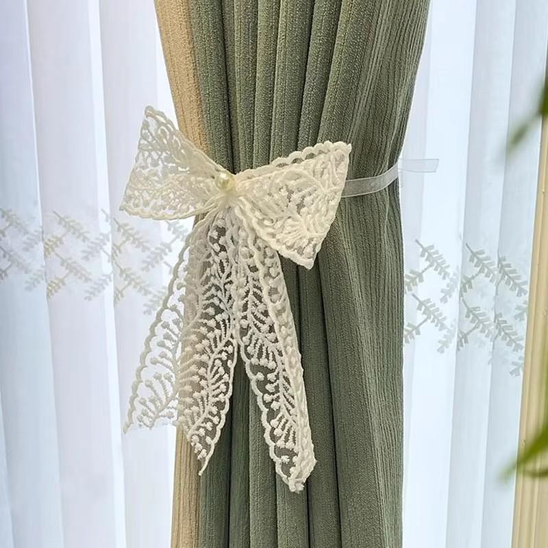 

2Pcs Minimalist White Bow Curtain Ropes with Pearls – Multi-Use Ties for Sheer/Voile Curtains Other бежевий