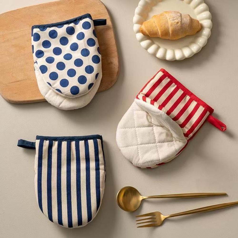 2pcs/set Anti-Scald Heat-Resistant Oven Mitts Stripe Kitchen Gloves Heat-Insulating Gloves Cooking