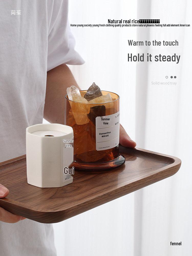 Luxury Black Walnut Tray: Rectangular Solid Wood for Home, Tea, & Water Cups, with Round Plate