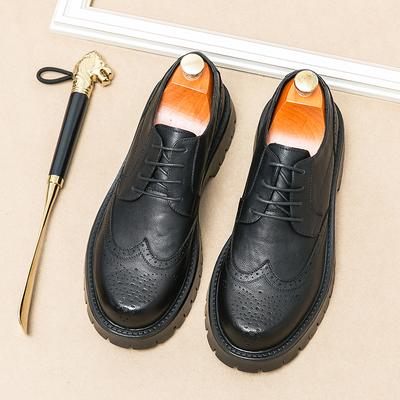 Fashion Boston Style Handmade High Quality Fashionable Carved Thick Sole Non Slip Artist Actor Height Increase Men Comfort Oxford Shoes