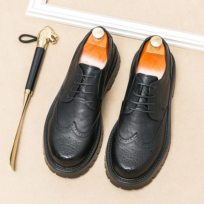 Fashion Boston Style Handmade High Quality Fashionable Carved Thick Sole Non Slip Artist Actor Height Increase Men Comfort Oxford Shoes