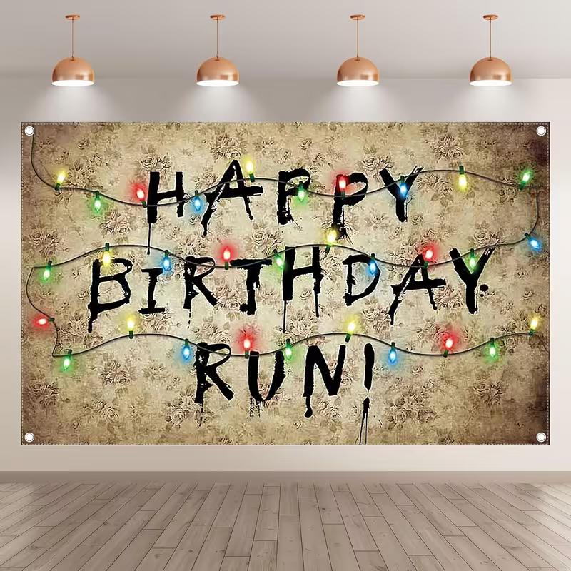 

2D Vintage Style Happy Birthday Run Backdrop Retro Colorful String Lights Background for Themed Party 47.2x31.5inch/120*80cm