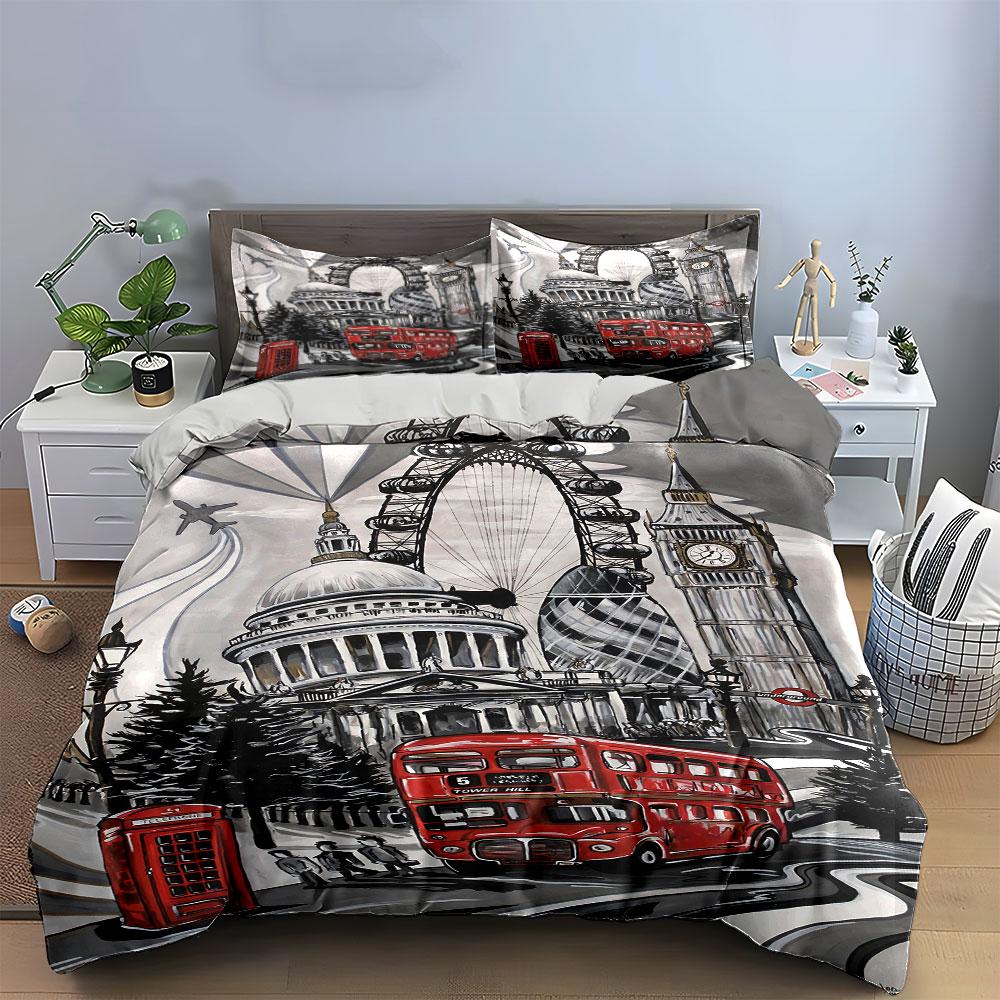 London landmarks and vehicles. Bedding sets Duvet cover sets Duvet covers Pillowcases(1 * Duvet Cover 2 * Pillowcases, without duvet insert)