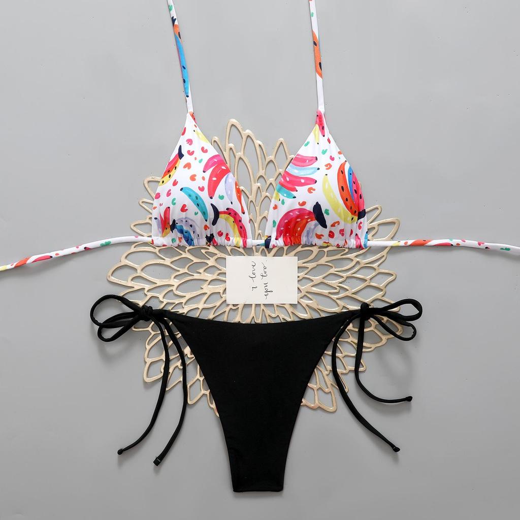 Colorful Graffiti Print Color Block Two-Piece Bikini - Sexy European & American Beachwear