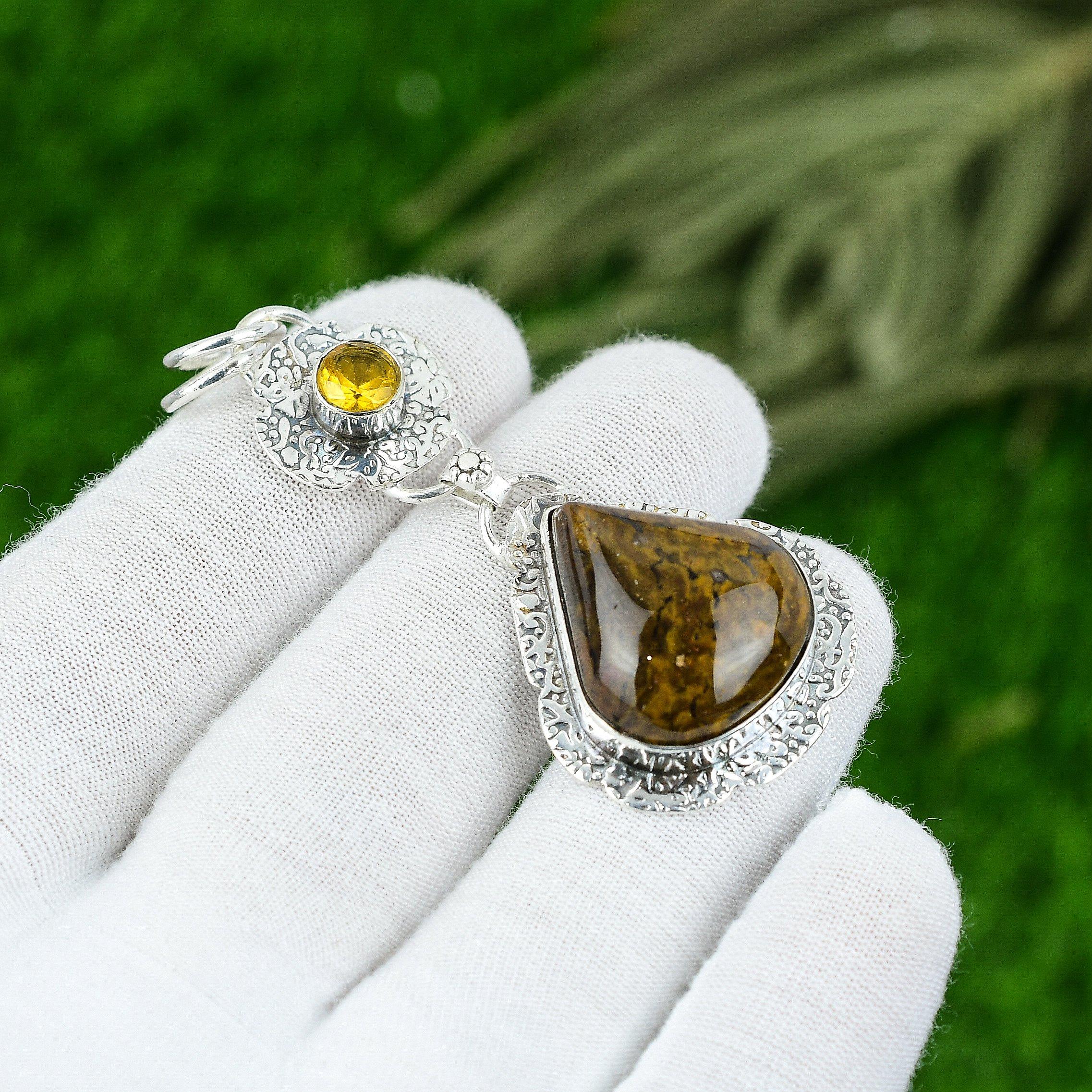 

Подвеска из натурального океанического яшмового драгоценного камня, стерлинговое серебро 925 пробы, индийские украшения