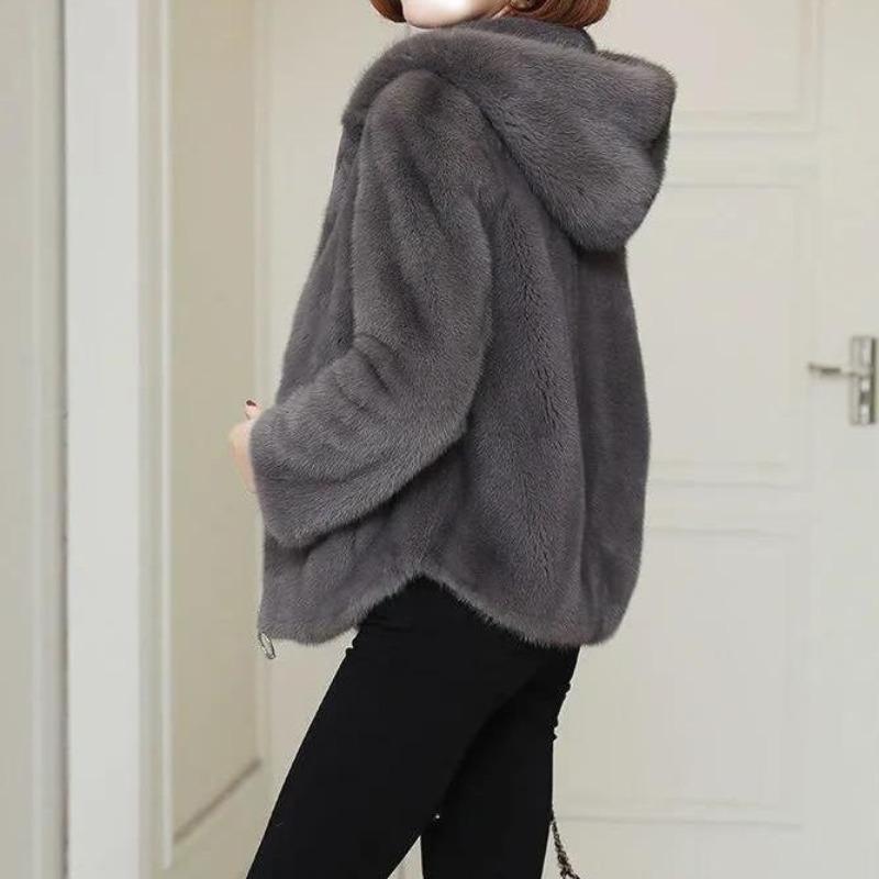 Fleece Thickened Hooded Fleece Sweater Cardigan Women's New Autumn and Winter Loose Imitation Lamb Plush Coat