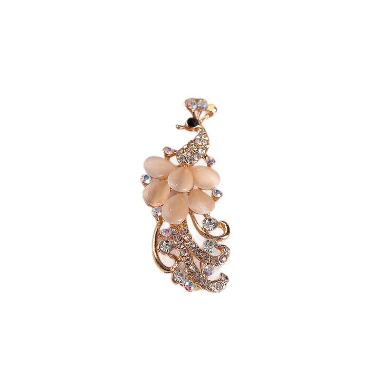 Alloy Peacock Brooch, Women's High-end, Light Luxury Water Diamond Flower Pin, Elegant Suit Coat Accessory
