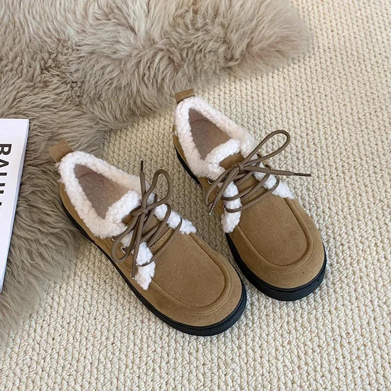 Fashion Winter New Thick Cotton Boots Women's Fashion Round Head Suede Front Lace-up Soft Sole Non-slip Short Boots