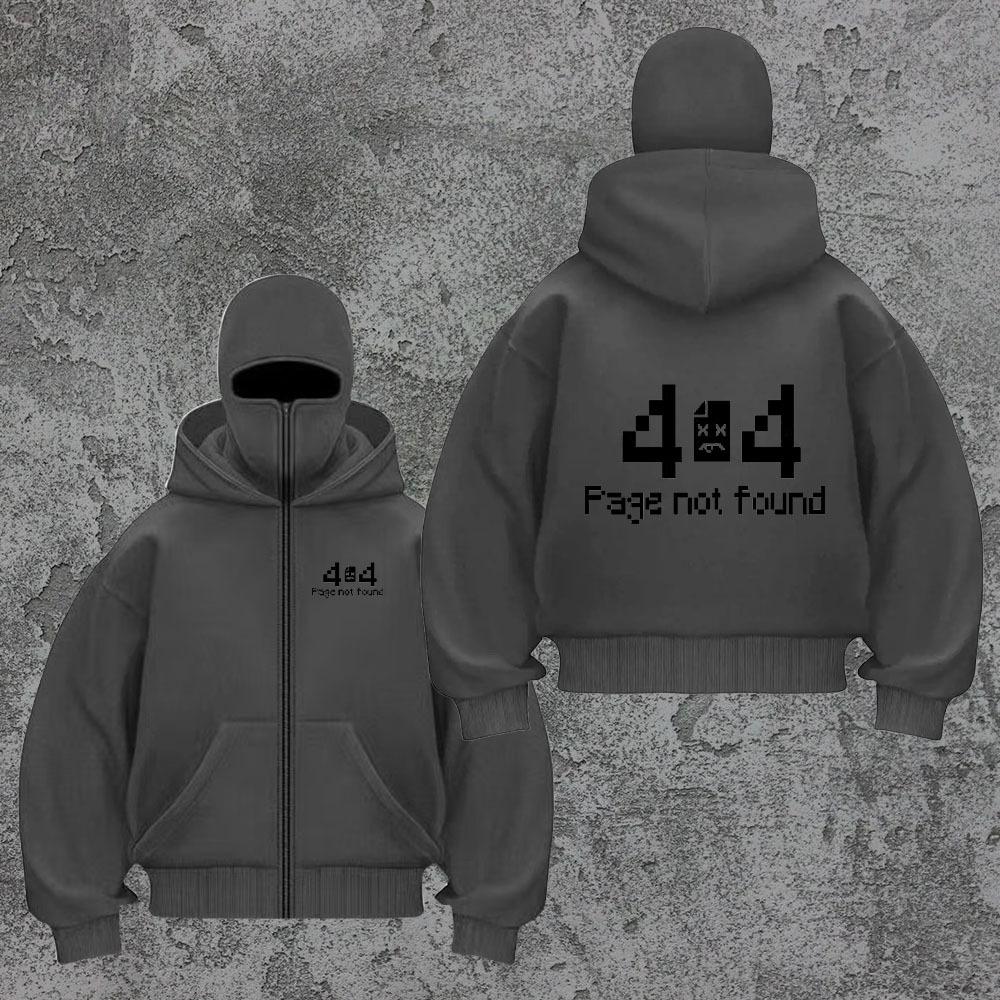 Oversized Street Style Hooded Sweatshirt, Face Mask, Ninja 404, High-end Hoodie Zipper Not Found