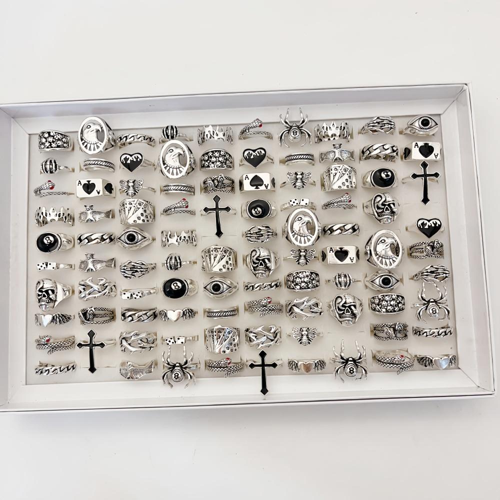 20Pieces Vintage Punk Rings Set For Women Men Mix Style Hip Hop Heart Snake Skull Eye Finger Ring Jewelry Party Gift