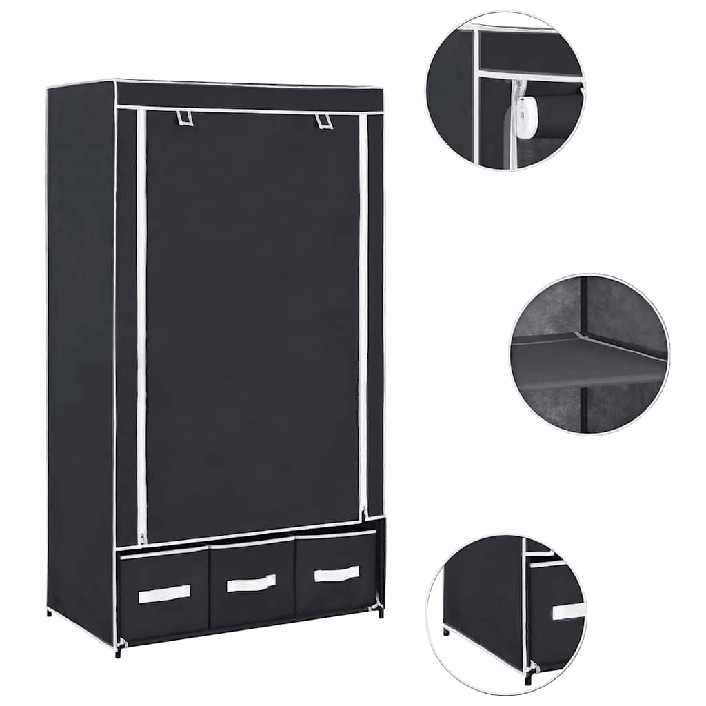 Wardrobe Black 87 x 49 x 159 cm Fabric