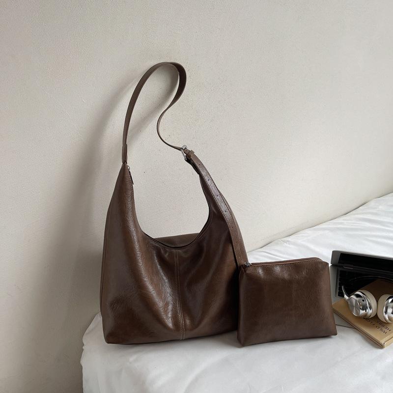 Leather Hobo Bag with Matching Clutch Large Capacity Fashion Shoulder Bag Set