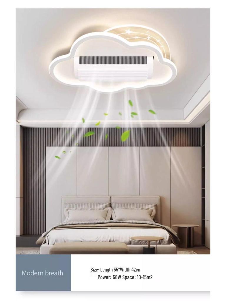 Leafless Ceiling Fan Light: Modern Smart Voice-Control Tricolor for Living Room & Bedroom - 110V, English