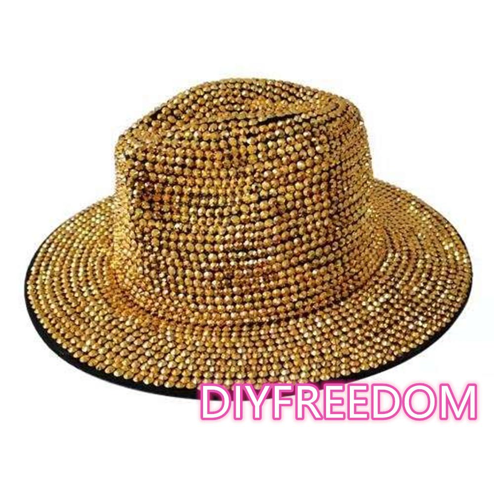 Blue/Beige Pearl Fedora Hat Bling Fedora Jazz Hats For Men And Women Handmade Advanced Fashion Outdoor Party Stage Hat