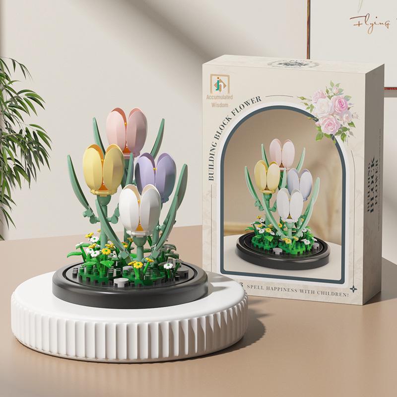 Luminous Micro-Particle Flower Building Blocks - Educational Toy & Gift for Girls