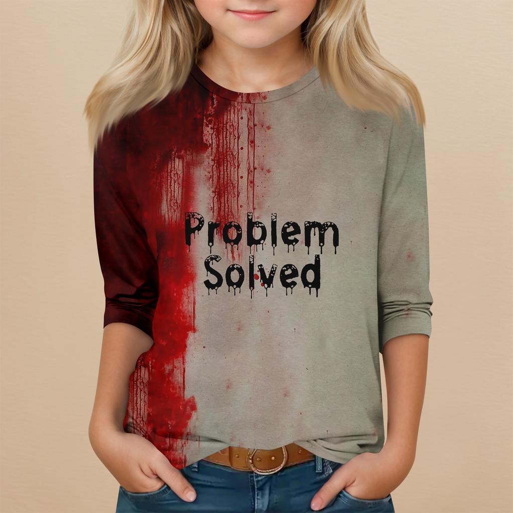 Kinder 3/4-Ärmel Rundhals Oberteil Halloween-Print Alltags-Freizeit-Oberteil