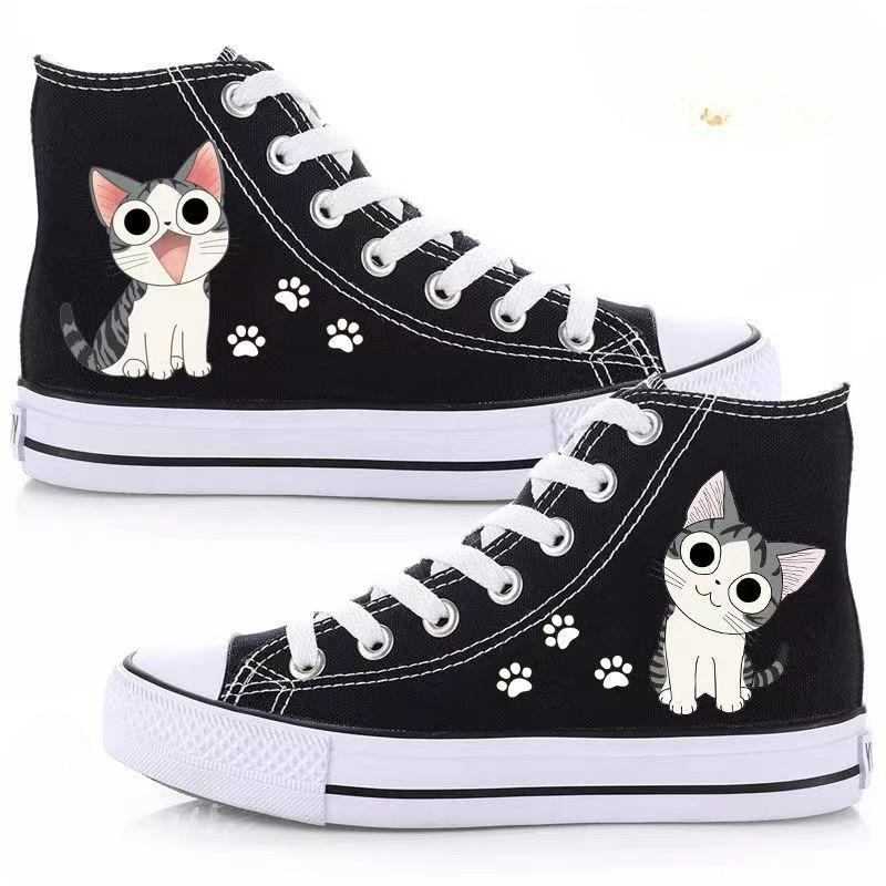 Dámské Boty Jarní Vysoké plátěné Boty Dámské Ploché Ležérní Deskové Boty Studentky Graffiti Boty Korejská verze Wild Cloth Boty Tide