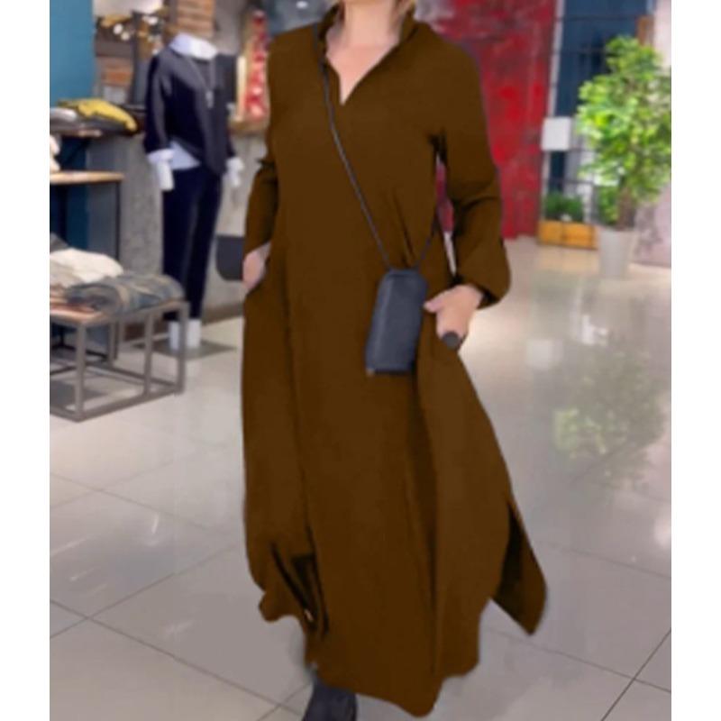 

Новое повседневное платье с V-образным вырезом и длинными рукавами для женщин на осень и зиму S коричневый
