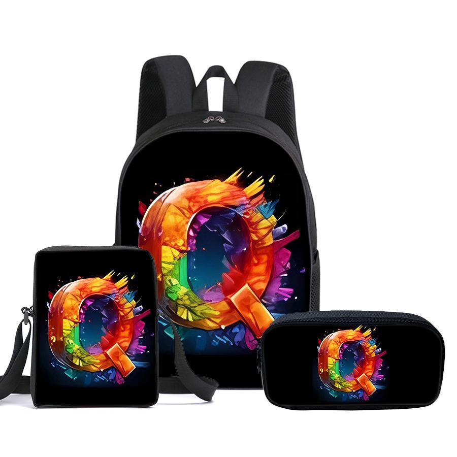 Guitar Print Three Piece Set Rucksacks for Boys Plus Girls Best Gifts 2D Flat Animated School Carrier for Children