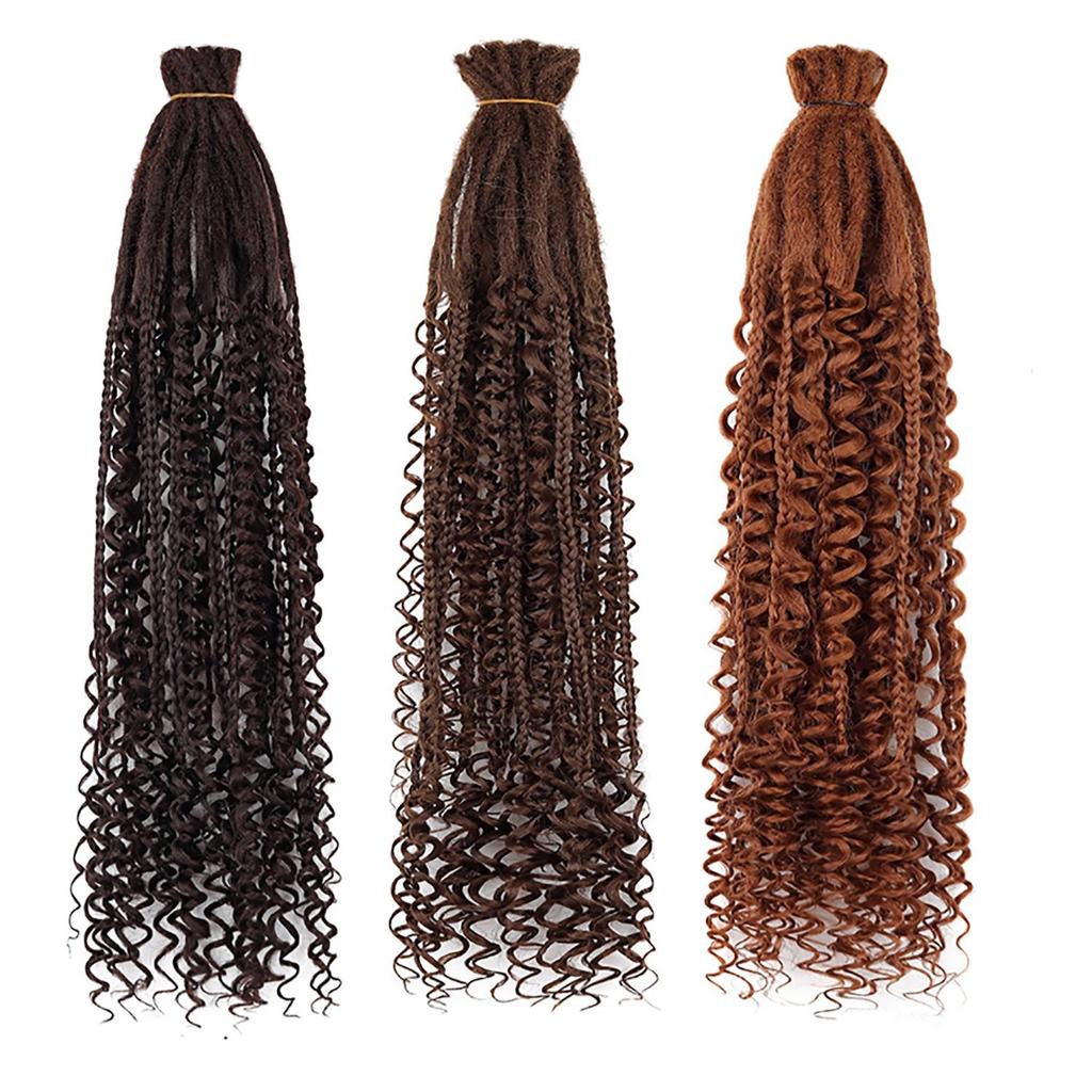 10 Stück/Los Häkelhaar Afro Göttin Böhmische Box Braids 24 Zoll Gehäkelte Box Braids mit River Locs Lockigen Enden Haar Synthetische Zöpfe