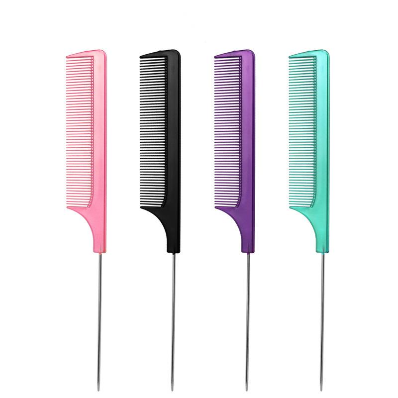 Antistatic Hair Dye Brush Barber Purple Pointed Tail Hair Styling Comb Steel Needle Pins Rat Tip Combs Professional Barber Tool